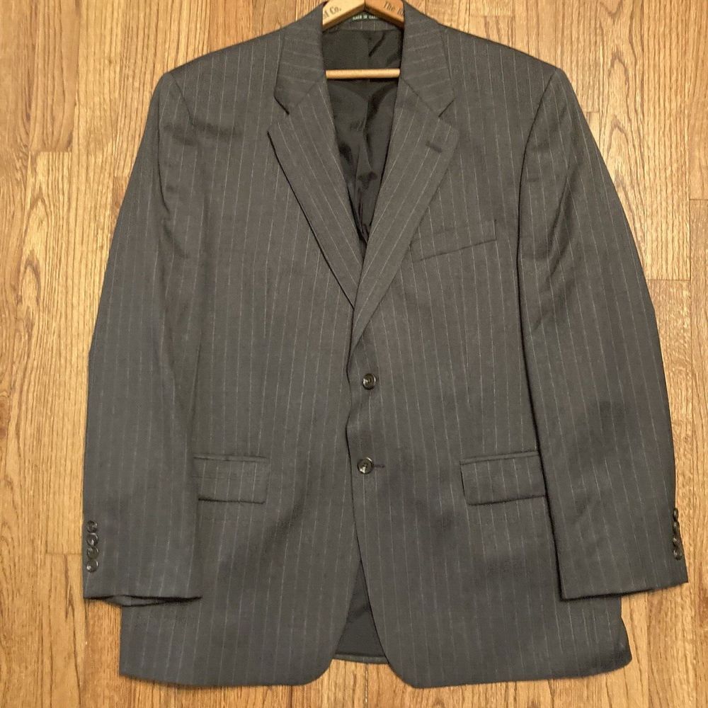 Ralph Lauren Men's 44R Sports Coat Suit Jacket Grey Pinstripe 100% Wool 2 Button